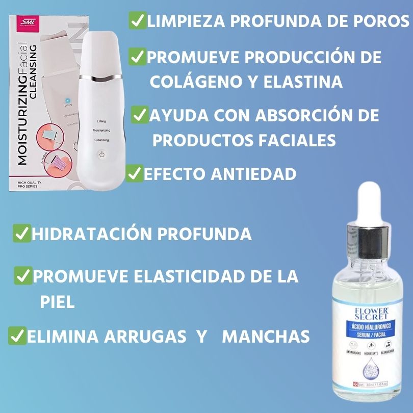 PALETA ULTRASONICA MICROCORRIENTE [LIMPIEZA&LIFTING] +🎁REGALO[ÁCIDO HIALURÓNICO]